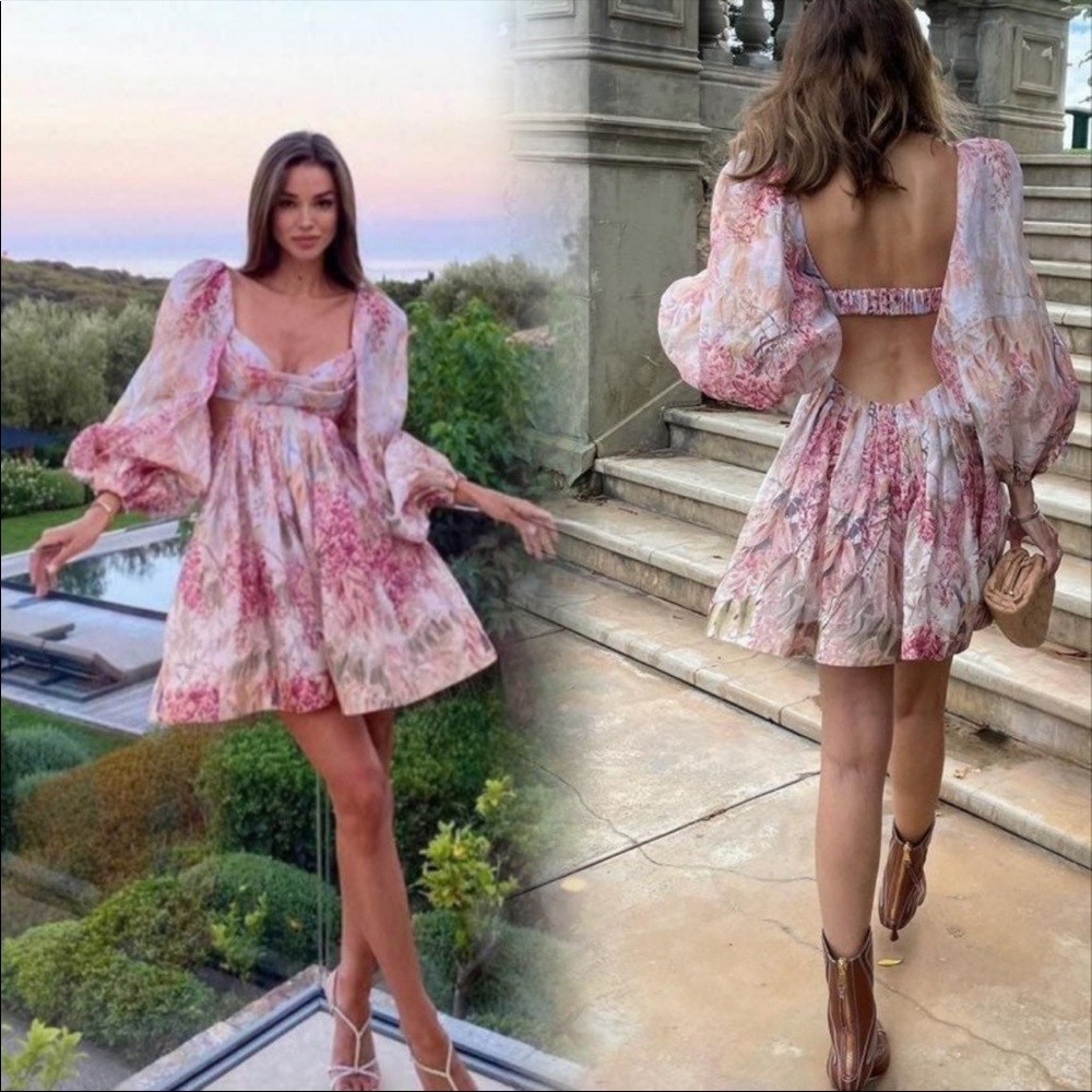 Zimmerman Wild Botanica Bralette Linen Silk Dress